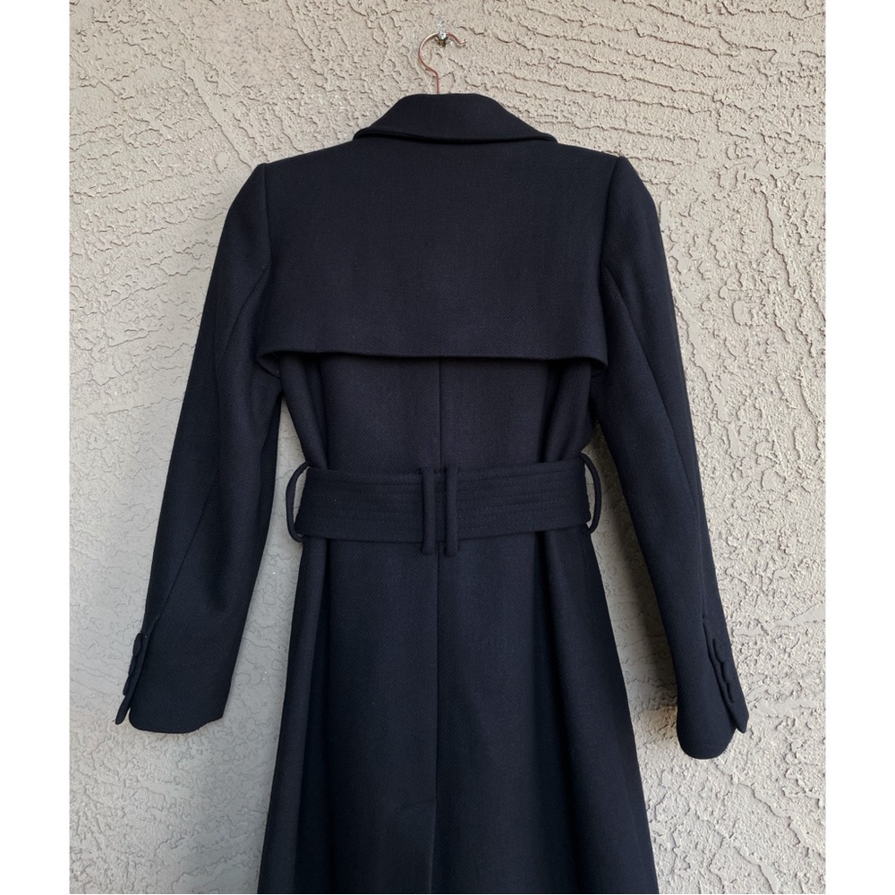 MANGO Navy Blue Belted Wool Trench Coat Dark Navy Flap Overcoat XXS— Fits XS too - Picture 5 of 17